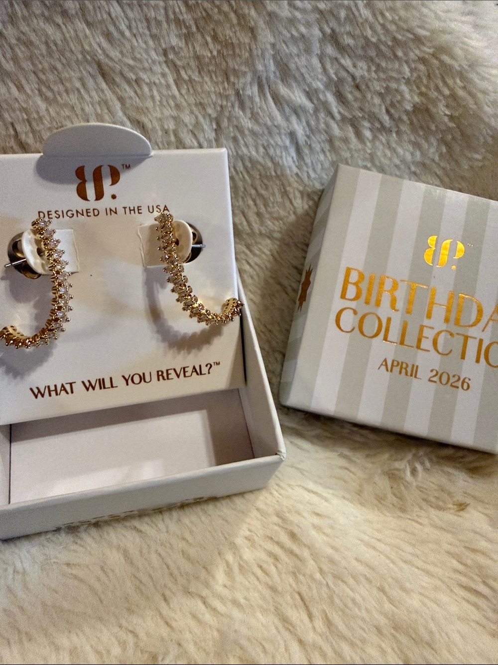 April Birthday Collection Gold Crystal Curved Hoop Earrings